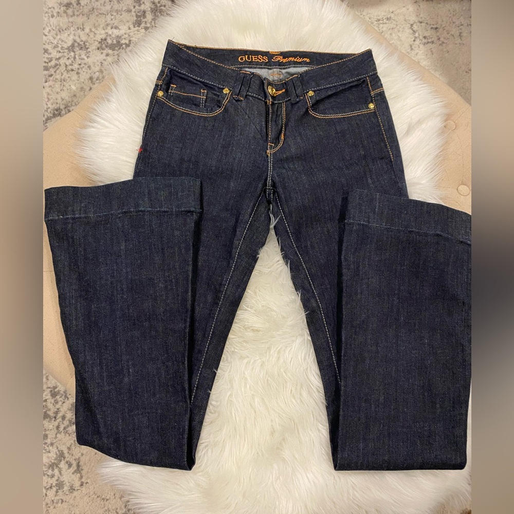 Guess Premium Flare Jeans Size 26 Dark Blue